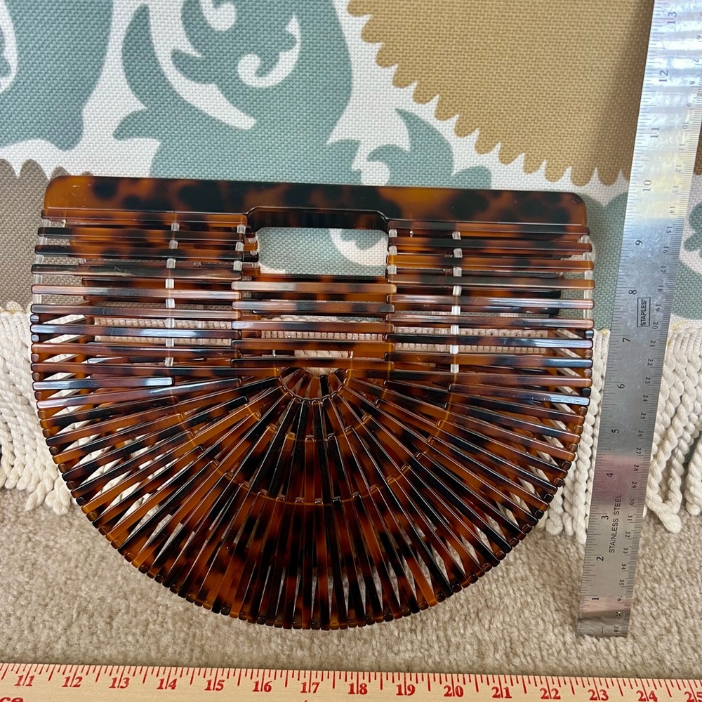 Acrylic top handle half moon tortoise bag